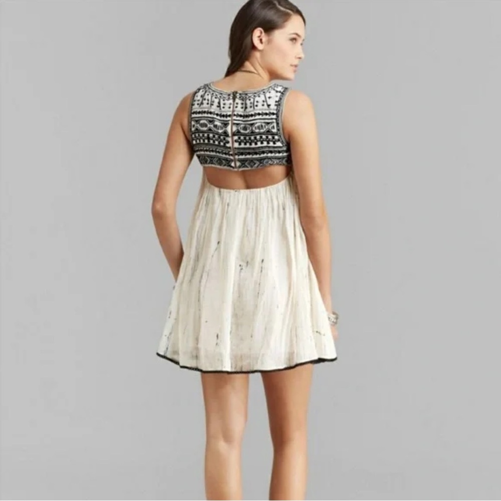 Free People Black and Cream Mini Dress